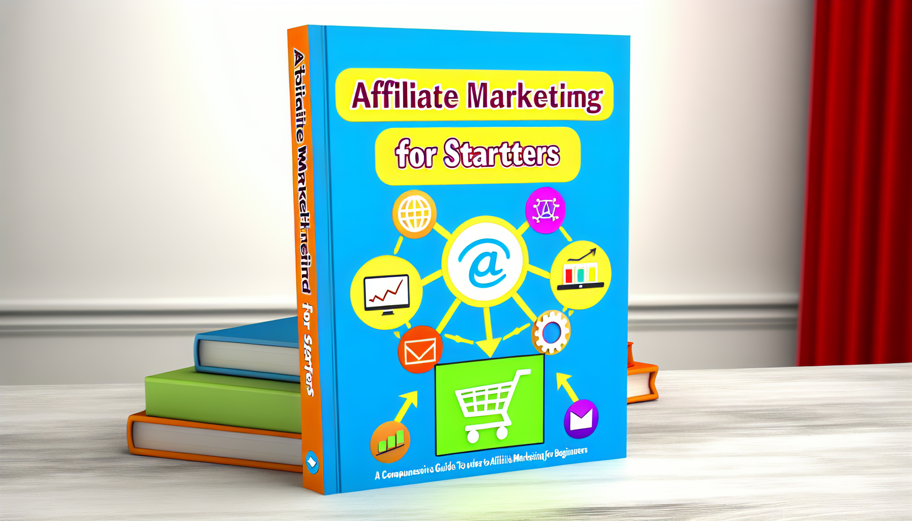 Ein umfassender Leitfaden fÃ¼r Affiliate-Marketing fÃ¼r AnfÃ¤nger. Das Bild zeigt das Cover eines Buches mit dem Titel 'Affiliate-Marketing fÃ¼r Einsteiger'. Das Cover hat helle, ansprechende Farben und veranschaulicht das Konzept des Affiliate-Marketings mit Symbolen wie Grafiken, Einkaufswagen, digitalen GerÃ¤ten und Links. AuÃŸerdem gibt es eine vereinfachte Darstellung eines Netzwerks oder Webs, um die miteinander verbundene Natur dieser Art von Marketing darzustellen. Das Cover sollte ansprechend fÃ¼r diejenigen sein, die neu in diesem Konzept sind und einen Ausgangspunkt fÃ¼r ihre Reise in die Welt des Affiliate-Marketings suchen.